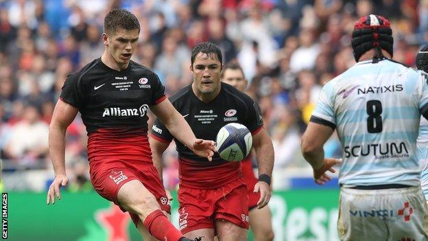 Owen Farrell looks to find the corner for Saracens