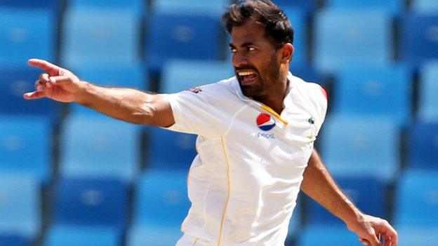 Wahab Riaz celebrates a wicket