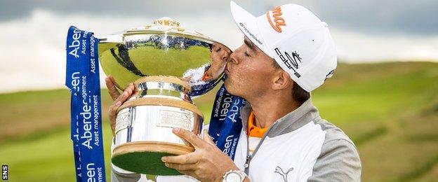 Rickie Fowler with the Scottish Open trophy