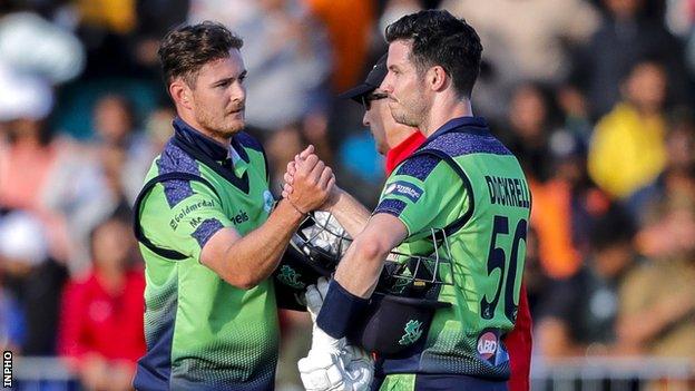 Ireland's Mark Adair and George Dockrell after losing to India