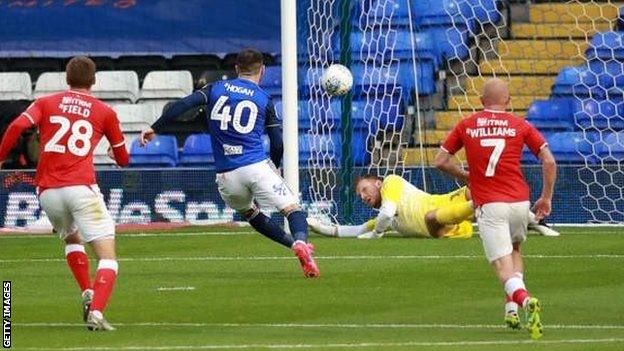 Birmingham's Scott Hogan sees his penalty saved by Dillon Phillips