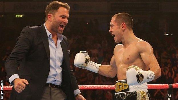 Quigg celebrates with promoter Eddie Hearn