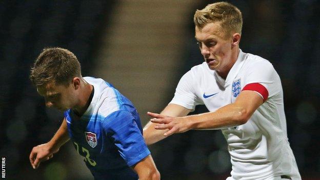 James Ward-Prowse in action for England Under-21s