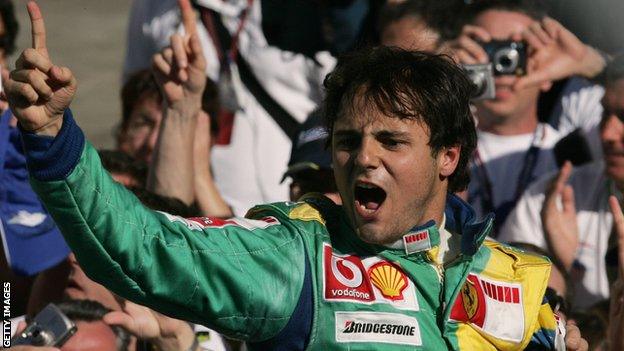 Felipe Massa celebrates winning the 2006 Brazilian Grand Prix