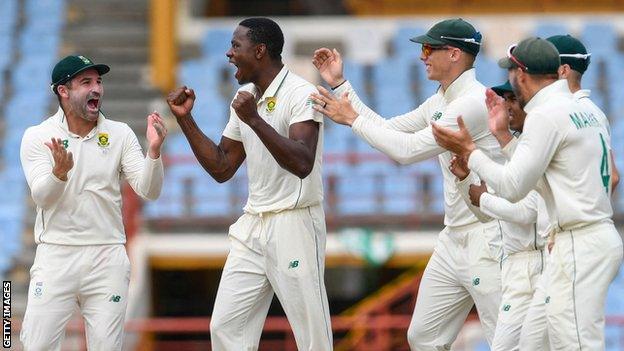 South Africa's cricketers celebrate a win over the West Indies