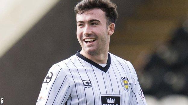 Stevie Mallan (right) shares a joke in action for St Mirren