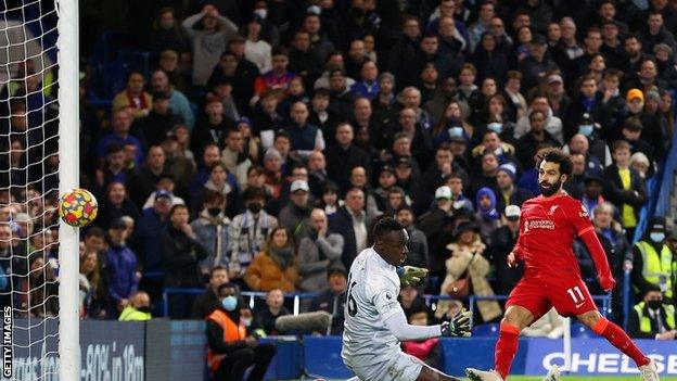 Mohamed Salah's goal was his 16th in the Premier League this season, six clear of nearest rival and team-mate Diogo Jota