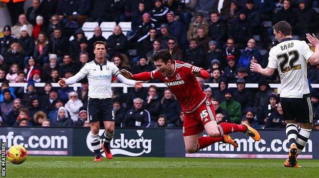 David Nugent wins a first-half penalty for Middlesbrough against Fulham