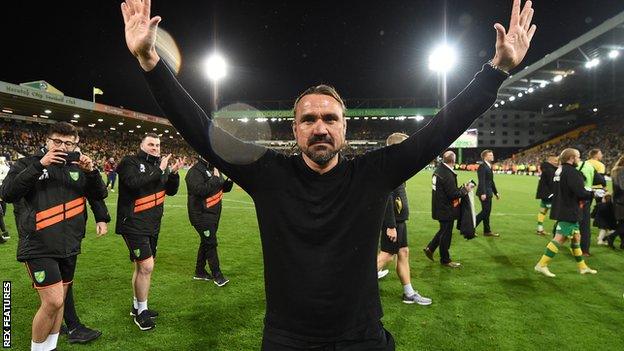 Norwich head coach Daniel Farke celebrates