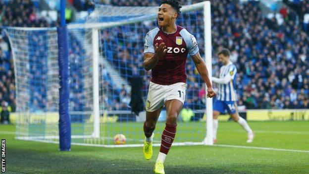 Ollie Watkins celebrates scoring against Brighton