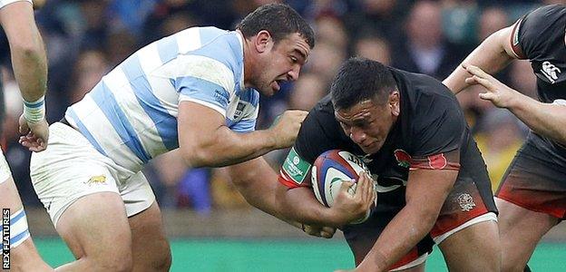 England prop Mako Vunipola takes on Argentina captain Agustin Creevy