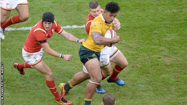 Lopeti Timani played at number eight for Australia against Wales in 2016