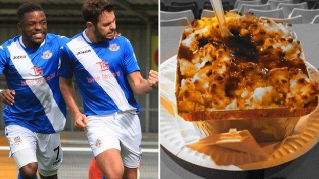 Eastleigh celebrate and a pie