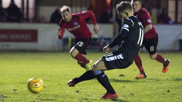 Cammy Smith scores a penalty for St Mirren against Brechin City