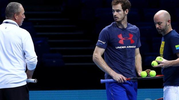 (l-r) Ivan Lendl, Andy Murray and Jamie Delgado