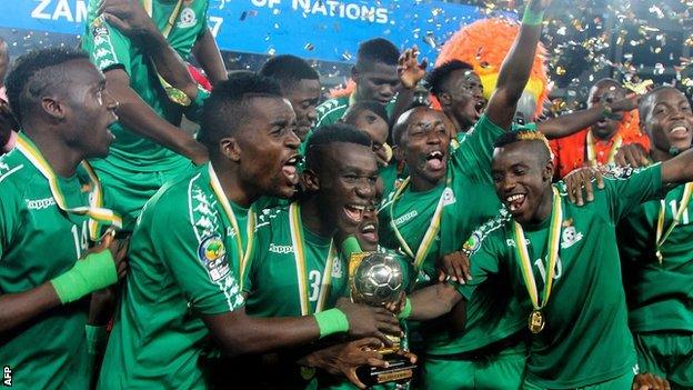 Zambia Under-20s celebrate with the Africa Cup of Nations trophy