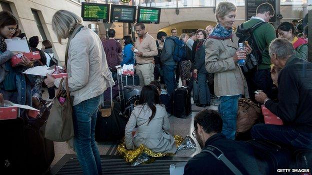 Passengers at Calais-Frethun train station