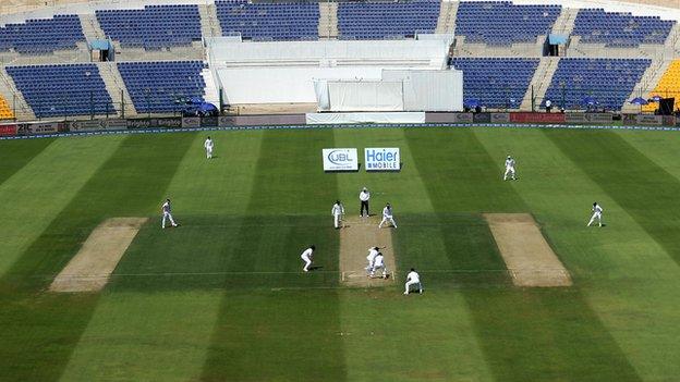 Empty seats at the Zayed Cricket Stadium