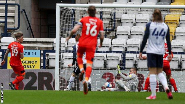 Luton score a goal