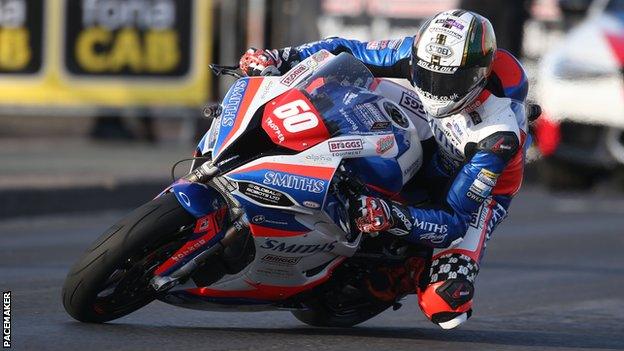 Peter Hickman on the way to winning Superstock Race 1 at last year's North West 200