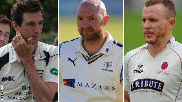 Steven Finn (left), Adam Lyth & Chris Rogers (right)