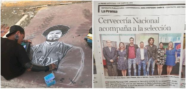 Street art featuring Roman Torres in Panama City and a picture of him in a newspaper