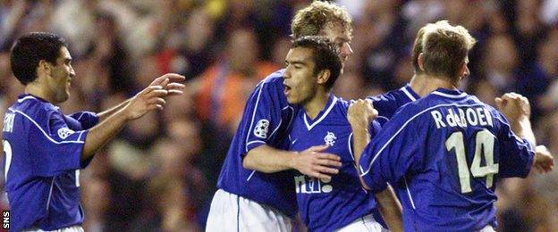 Rangers celebrate a goal in 2000