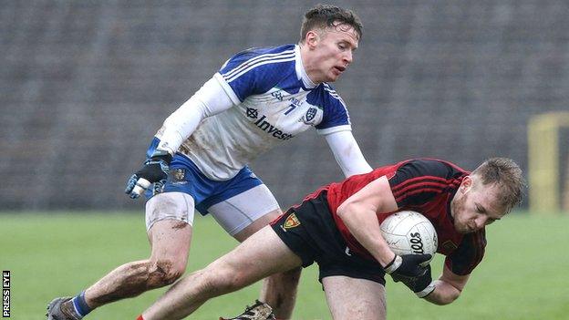 Monaghan's Fintan Kelly challenges Down's Gerard McGovern