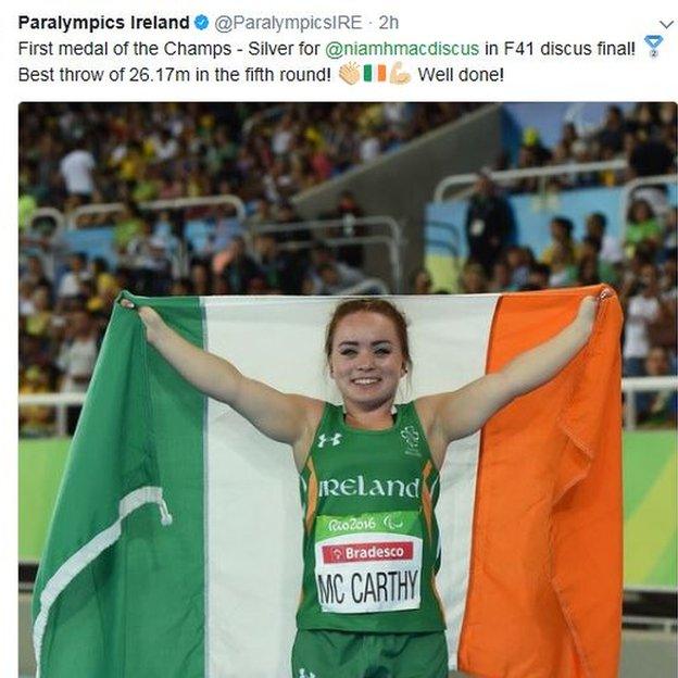 Niamh McCarthy clinched silver in the F41 discus