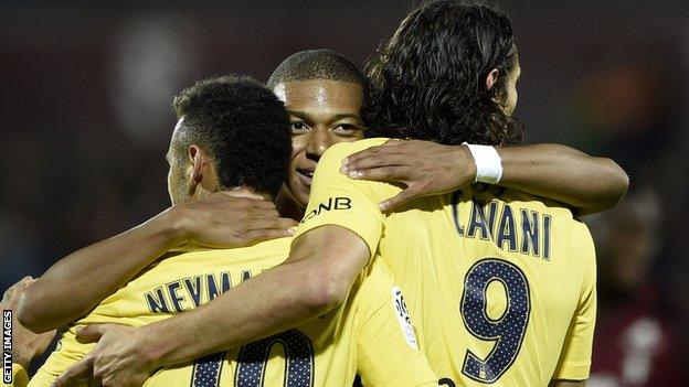 Neymar, Edinson Cavani and Kylian Mbappe