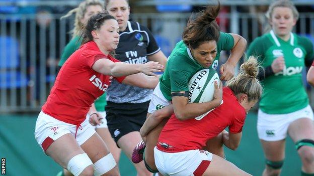 Ireland centre Sene Naoupu in action against Elinor Snowsill of Wales at Donnybrook