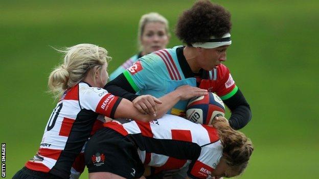 Harlequins' Shaunagh Brown is tackled