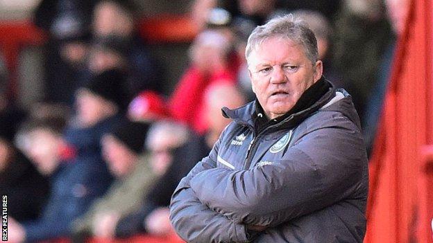 Yems on the touchline during Crawley's win over Forest Green in February