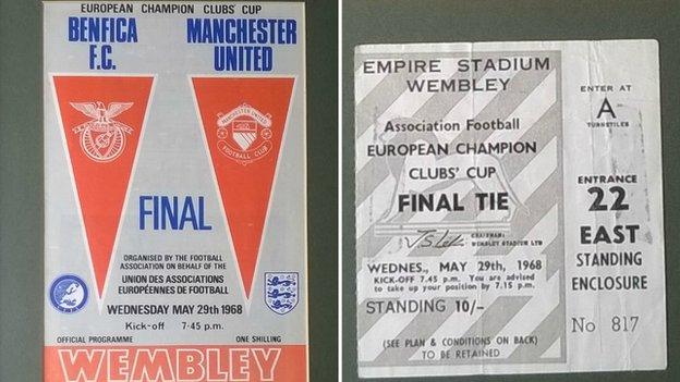 European Cup final 1968 match ticket and programme