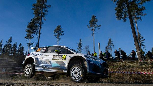 James Morgan co-driving alongside Rhys Yates in the real-life WRC Rally Sweden in February 2020