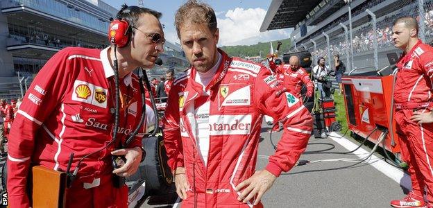 Sebastian Vettel on the grid before the Russian Grand Prix