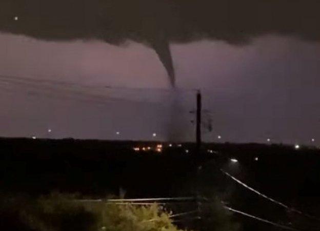 A still from social media footage of the tornado strike