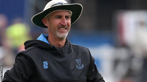 Sussex head coach Jason Gillespie on the sidelines at Hove