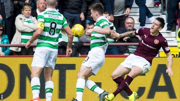 Jamie Walker goes to ground to win the penalty from which Hearts equalised