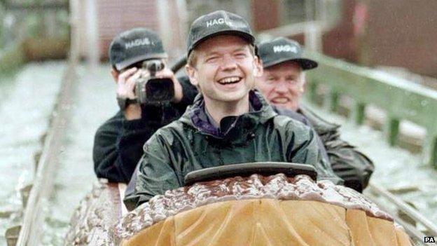 William Hague in baseball cap at Flambards theme park