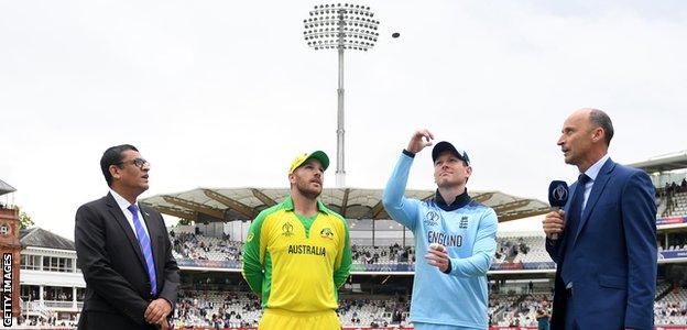 Eoin Morgan at the toss against Australia