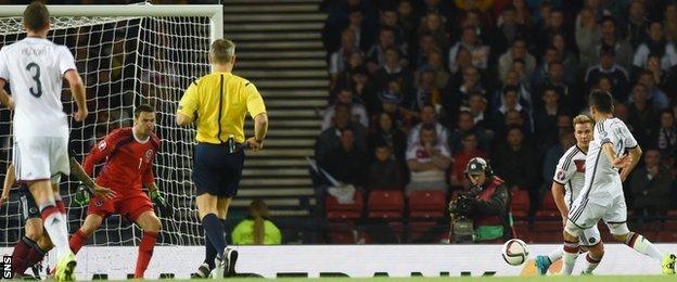 Ilkay Gundogan scores for Germany against Scotland