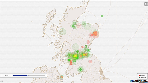 A map showing the location of tweets about the debate