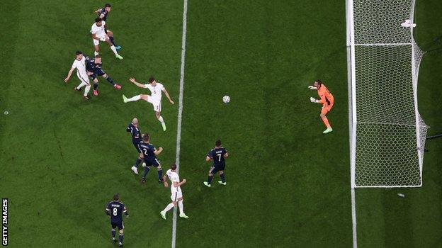 John Stones hits the post for England against Scotland