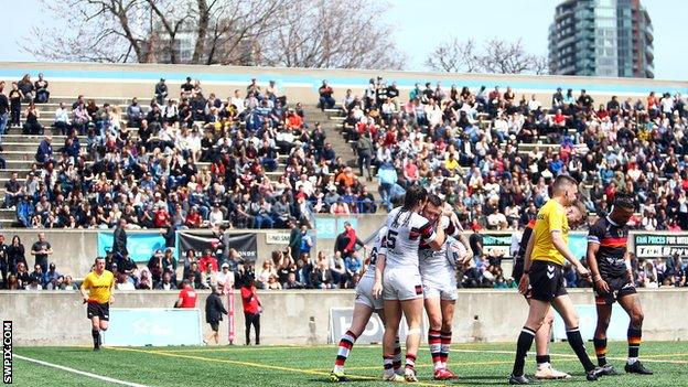 Toronto Wolfpack fans celebrate a try