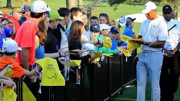 Tiger Woods signing autographs at Augusta