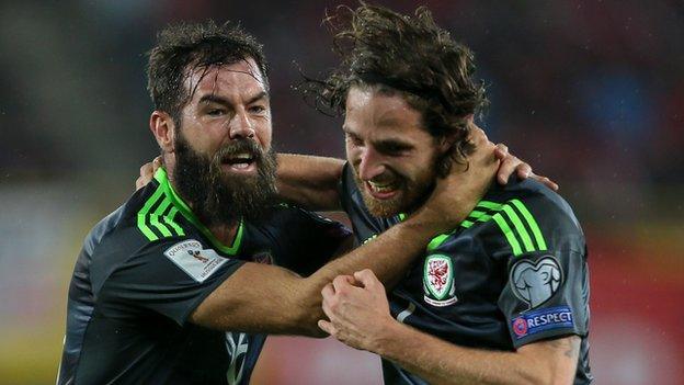 Joe Ledley celebrates with Joe Allen