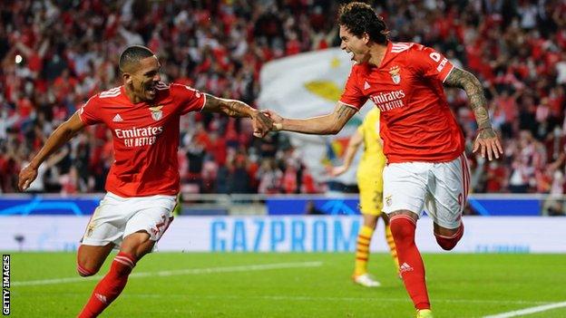 Darwin Nunez celebrates scoring against Barcelona