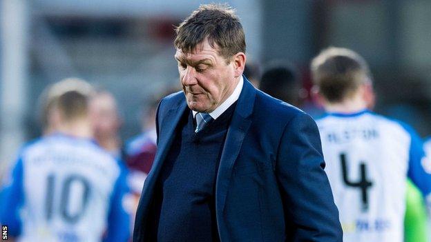 St Johnstone boss Tommy Wright looks dejected after their defeat by Hearts