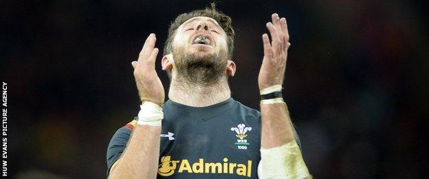 Wales' Alex Cuthbert shows his frustration